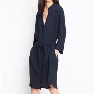 VINCE Women’s MEDIUM Silk Side Slit Shirt Dress | Coastal Blue